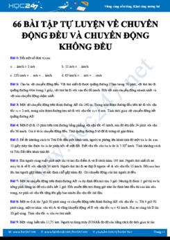 66 bài tập tự luyện về Chuyển động đều và chuyển động không đều môn Vật lý 10