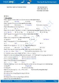 Bộ đề thi HK1 môn Hóa học 10 năm 2019-2020 Trường THPT Lê Thánh Tông