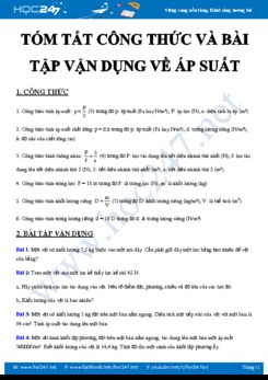 Tóm tắt công thức ôn tập và bài tập vận dụng về Áp suất môn Vật lý 8