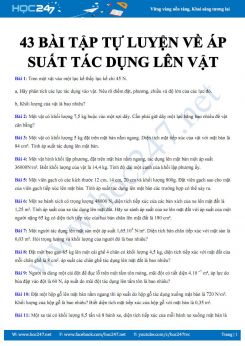Tổng hợp 43 bài tập tự luyện tìm Áp suất tác dụng lên vật môn Vật lý 8 năm 2020