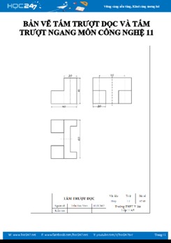 Bản vẽ hình chiếu của tấm trượt dọc và tấm trượt ngang môn Công nghệ 11