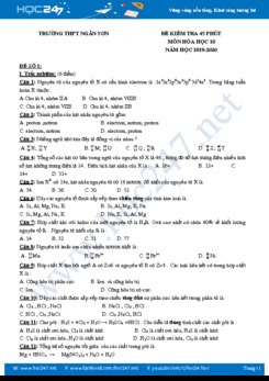 Bộ 4 đề kiểm tra 45 phút môn Hóa học 10 năm 2019-2020 Trường THPT Ngân Sơn