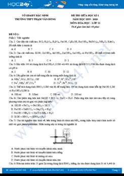 Bộ đề thi giữa HK1 môn Hóa học 11 năm 2019-2020 Trường THPT Phạm Văn Đồng