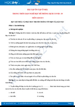 Bài tập ôn tập ở nhà trong thời gian nghỉ học để phòng dịch môn GDCD 9