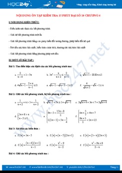 Nội dung ôn tập kiểm tra 15p Chương 4 Đại số 10 năm học 2019 - 2020 Trường THPT Phạm Văn Đồng