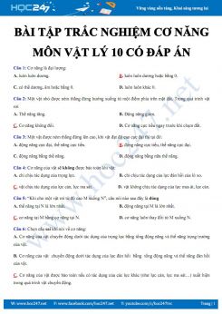 Bài tập trắc nghiệm về Cơ năng môn Vật lý 10 có đáp án năm 2020