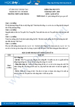 Đề kiểm tra HK1 môn Lịch Sử 10 có đáp án năm 2019-2020 Trường THPT Linh Trung