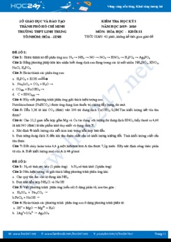 Bộ 2 đề thi HK1 môn Hóa học 11 năm 2019-2020 Trường THPT Linh Trung