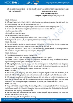 Đề thi tuyển sinh vào lớp 10 THPT môn Hóa học (Chuyên) năm 2019-2020 Sở GD&ĐT Quảng Ninh