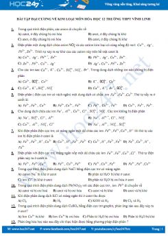 Bài tập đại cương về kim loại môn Hóa học 12 Trường THPT Vĩnh Linh