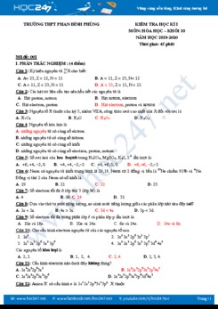 Bộ 4 đề thi HK1 có đáp án môn Hóa học 10 năm 2019-2020 Trường THPT Phan Đình Phùng