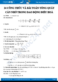 24 công thức và bài toán tổng quát cần nhớ trong Dao động điều hoà năm 2020
