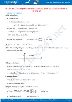 90 câu trắc nghiệm về Số phức và các phép toán trên số phức có đáp án