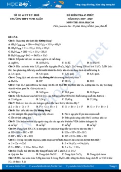 Bộ 4 đề kiểm tra 45 phút môn Hóa học 10 năm 2019-2020 Trường THPT Vinh Xuân