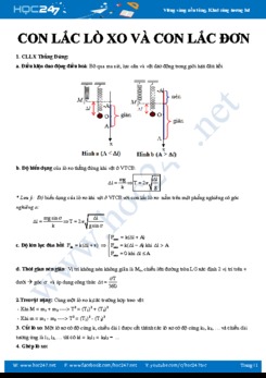 Các công thức và dạng toán tổng quát về Con lắc lò xo và Con lắc đơn môn Vật lý 12