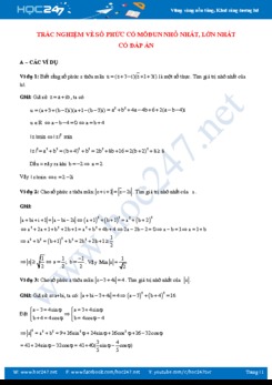 Trắc nghiệm về Số phức có mô đun nhỏ nhất, lớn nhất có đáp án