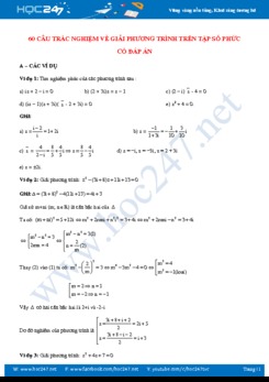 60 câu trắc nghiệm về Giải phương trình trên tập số phức có đáp án