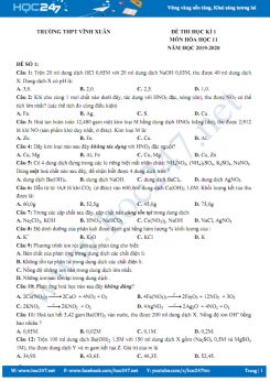 Bộ 4 đề thi HK1 môn Hóa học 11 năm 2019-2020 Trường THPT Vinh Xuân