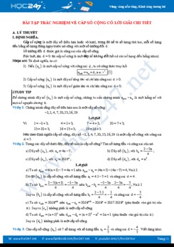 Bài tập trắc nghiệm Cấp số cộng năm học 2019 - 2020 có lời giải chi tiết
