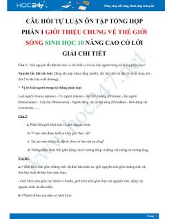 Câu hỏi tự luận ôn tập tổng hợp phần 1 Giới thiệu chung về thế giới sống Sinh học 10 nâng cao có lời giải chi tiết - Trường THPT Vĩnh Linh