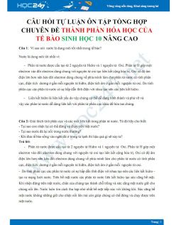 Câu hỏi tự luận ôn tập tổng hợp chuyên đề Thành phần hóa học tế bào Sinh học 10 nâng cao  - Trường THPT Vĩnh Linh