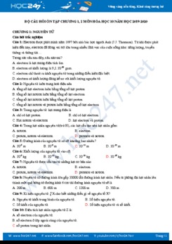 Bộ câu hỏi ôn tập Chương 1, 2 môn Hóa học 10 năm 2019-2020 Trường THPT Nguyễn Trung Thiên