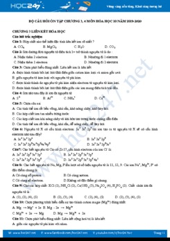Bộ câu hỏi ôn tập Chương 3, 4 môn Hóa học 10 năm 2019-2020