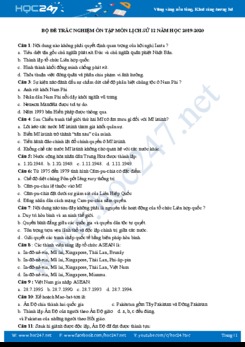 Bộ đề trắc nghiệm ôn tập môn Lịch Sử 12 năm học 2019-2020