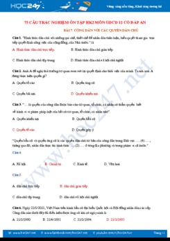 75 câu trắc nghiệm ôn tập HK2 môn GDCD 12 năm học 2019 - 2020