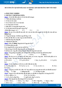 Đề cương ôn tập môn Hóa học 10 năm 2019-2020 Trường THPT Tôn Thất Tùng