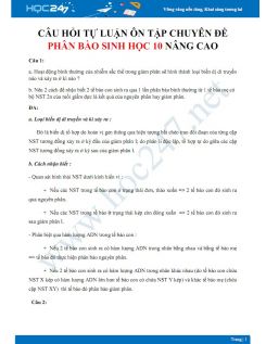 Câu hỏi tự luận ôn tập chuyên đề Phân bào Sinh học 10 nâng cao  - Trường THPT Vĩnh Linh
