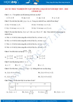 60 câu trắc nghiệm ôn tập Chương 4 Đại số 10 năm học 2019 - 2020 có đáp án