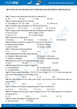 Đề cương ôn tập môn Hóa học 10 năm 2019-2020 Trường THPT Rạch Giá