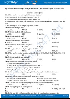 Bộ câu hỏi trắc nghiệm ôn tập Chương 1, 2, 3 môn Hóa học 11 năm 2019-2020