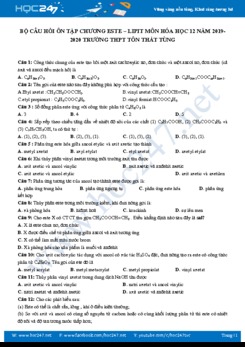 Bộ câu hỏi ôn tập Chương Este - Lipit môn Hóa học 12 năm 2019-2020 Trường THPT Tôn Thất Tùng