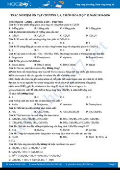 Bài tập trắc nghiệm ôn tập Chương 3, 4, 5 môn Hóa học 12 năm 2019-2020