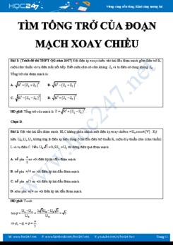 Một số bài tập trắc nghiệm dạng Tìm tổng trở của Đoạn mạch xoay chiều môn Vật lý 12 có đáp án