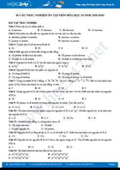 90 Câu trắc nghiệm ôn tập môn Hóa học 10 năm 2019-2020