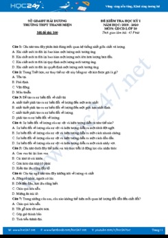 Đề thi HK1 môn GDCD 10 năm học 2019 - 2020 có đáp án Trường THPT Thanh Miện