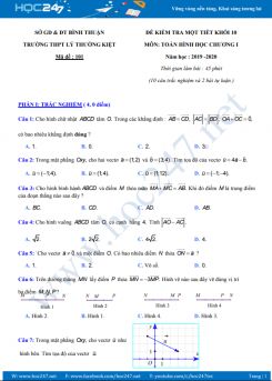 Đề kiểm tra 1 tiết Chương 1 Hình học 10 năm học 2019 - 2020 Trường THPT Lý Thường Kiệt