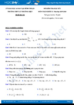 Đề thi HK1 môn Toán 11 năm học 2019 - 2020 Trường THPT Lý Thường Kiệt
