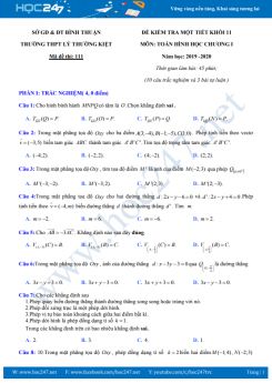Đề kiểm tra 1 tiết Chương 1 Hình học 11 năm học 2019 - 2020 Trường THPT Lý Thường Kiệt