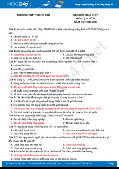 Đề kiểm tra 1 tiết có đáp án môn Lịch Sử 11 năm 2019-2020 Trường THPT Thanh Khê
