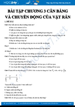 Bài tập trắc nghiệm Chương 3 Cân bằng và chuyển động của vật rắn môn Vật lý 10 có lời giải
