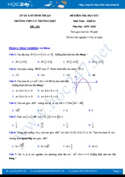 Đề thi HK1 môn Toán 10 năm học 2019 - 2020 Trường THPT Lý Thường Kiệt