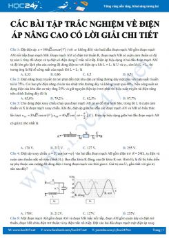 Các bài tập trắc nghiệm về Điện áp nâng cao môn Vật lý 12 có lời giải chi tiết