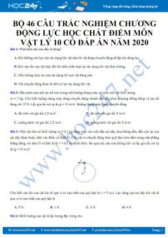 Bộ 46 câu trắc nghiệm chương Động lực học chất điểm môn Vật lý 10 có đáp án năm 2020