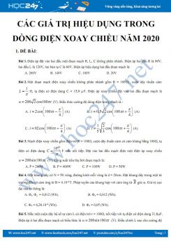 Dạng bài tập về các giá trị hiệu dụng trong Dòng điện xoay chiều môn Vật lý 12 năm 2020