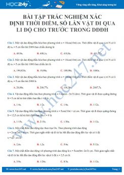 Các bài tập trắc nghiệm xác định thời điểm, số lần vật đi qua li độ cho trước trong DĐĐH