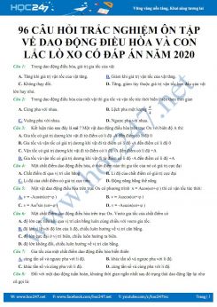96 câu hỏi trắc nghiệm ôn tập về Dao động điều hòa và con lắc lò xo có đáp án năm 2020